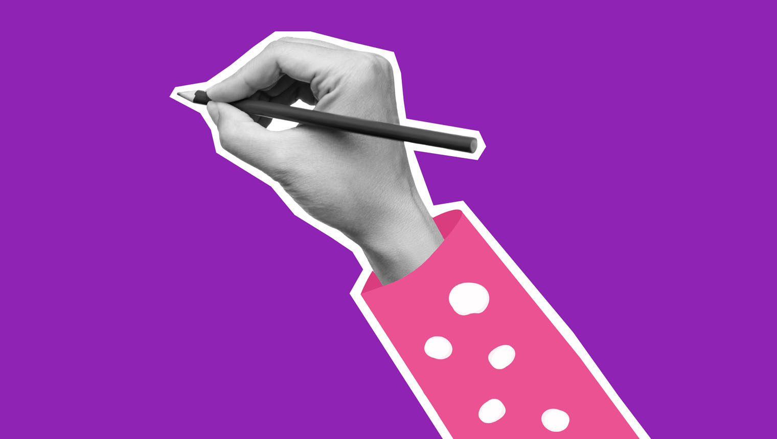 Collage image of a hand holding a pencil